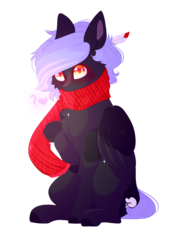 Size: 1080x1529 | Tagged: safe, artist:twinkepaint, oc, oc only, oc:cloudy night, pegasus, pony, chest fluff, clothes, colored pupils, female, mare, question mark, scarf, simple background, solo, transparent background