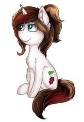 Size: 700x1011 | Tagged: safe, artist:deraniel, oc, oc only, oc:scarlet serenade, pony, unicorn, female, mare, simple background, sitting, smiling, solo, transparent background, ych result