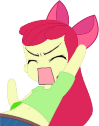 Size: 2295x2934 | Tagged: safe, edit, apple bloom, equestria girls, g4, accidental belly button showing, apple bloom's bow, belly button, bow, eyes closed, female, hair bow, hand edit, high res, open mouth, punch, simple background, solo, transparent background