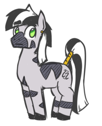 Size: 474x587 | Tagged: safe, artist:jargon scott, oc, oc:zeta, zebra, ear piercing, earring, jewelry, male, piercing, quadrupedal, simple background, tail wrap, white background