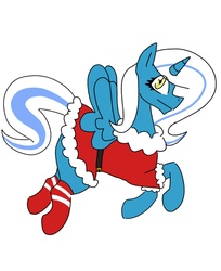 Size: 1235x1516 | Tagged: safe, artist:candygumkingdom, oc, oc only, oc:fleurbelle, alicorn, pony, alicorn oc, christmas, clothes, costume, female, flying, holiday, santa costume