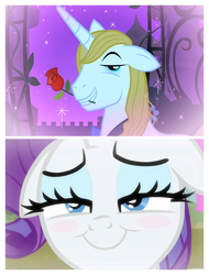 Size: 3106x4096 | Tagged: safe, edit, prince blueblood, rarity, g4, female, floppy ears, flower, flower in mouth, male, mouth hold, rose, ship:rariblood, shipping, straight