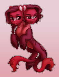 Size: 1900x2500 | Tagged: safe, artist:furuwaru, oc, original species, pony, conjoined, conjoined twins, intersex, multiple heads, pigtails, simple background, twintails, two heads