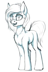 Size: 720x1080 | Tagged: source needed, safe, artist:apostolllll, oc, oc only, earth pony, pony, female, mare, monochrome, open mouth, sketch, smiling, solo