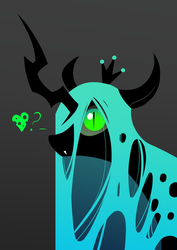 Size: 2480x3508 | Tagged: safe, artist:underpable, queen chrysalis, changeling, changeling queen, g4, crown, fangs, female, heart, high res, jewelry, regalia, simple background, solo