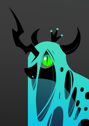 Size: 2480x3508 | Tagged: safe, artist:underpable, queen chrysalis, changeling, changeling queen, g4, crown, female, high res, jewelry, looking at you, regalia, simple background, solo