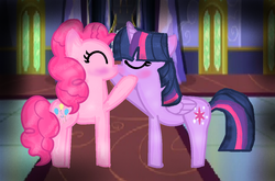 Size: 1193x785 | Tagged: safe, artist:star-melodyyt, pinkie pie, twilight sparkle, alicorn, earth pony, pony, g4, duo, female, kiss on the lips, kissing, lesbian, mare, ship:twinkie, shipping, twilight sparkle (alicorn)