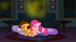 Size: 1532x844 | Tagged: safe, artist:star-melodyyt, cheese sandwich, pinkie pie, g4, female, male, ship:cheesepie, shipping, sleeping, straight
