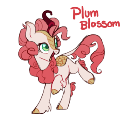 Size: 3215x3023 | Tagged: safe, artist:xcolorblisssketchx, oc, oc only, oc:plum blossom, kirin, cloven hooves, female, high res, kirin oc, looking back, not pinkie pie, simple background, solo, white background