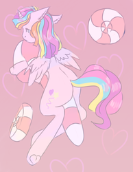 Size: 1400x1800 | Tagged: safe, artist:sinful_stew, oc, oc only, oc:st. pinkie, alicorn, pony, alicorn oc, candy, candy cane, digital art, female, food, heart, heart background, mare, nervous, signature, solo, ych result