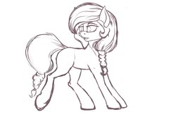Size: 1920x1280 | Tagged: source needed, safe, artist:apostolllll, oc, oc only, earth pony, pony, braid, female, lineart, mare, monochrome, open mouth, raised leg, sketch, solo