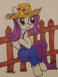 Size: 1938x2579 | Tagged: safe, artist:iffoundreturntorarity, rarity, g4, simple ways, clothes, fence, leaning, rarihick, traditional art