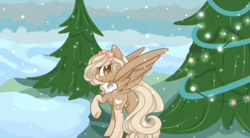 Size: 2000x1100 | Tagged: safe, artist:takan0, oc, oc only, oc:coco, pegasus, pony, female, mare, snow, solo, tree