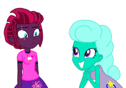 Size: 1548x1080 | Tagged: safe, artist:徐詩珮, fizzlepop berrytwist, glitter drops, tempest shadow, equestria girls, g4, my little pony: the movie, equestria girls-ified, female, lesbian, ship:glittershadow, shipping, simple background, smiling, translation request, transparent background