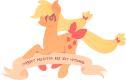 Size: 725x461 | Tagged: safe, artist:lionsca, applejack, earth pony, pony, g1, g4, bow, chunky eyelashes, description is relevant, g1 to g4, generation leap, internal outlines only, lineless, mouthpiece, old banner, solo, starry eyes, subversive kawaii, transgender, wingding eyes