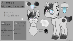 Size: 1900x1080 | Tagged: safe, artist:chrywn, oc, oc only, oc:almost monochrome, pony, unicorn, male, reference sheet, stallion