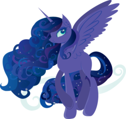 Size: 731x694 | Tagged: safe, artist:lionsca, princess luna, alicorn, pony, g4, ethereal mane, female, flowing mane, galaxy mane, missing accessory, missing cutie mark, solo, sparkles, wingding eyes