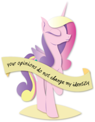 Size: 579x740 | Tagged: safe, artist:lionsca, princess cadance, alicorn, pony, g4, eyes closed, female, internal outlines only, lgbt, lineless, mare, missing accessory, missing cutie mark, mouthpiece, old banner, positive ponies, raised hoof, simple background, smiling, solo, subversive kawaii, transparent background