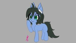 Size: 1920x1080 | Tagged: safe, artist:exxie, oc, oc only, oc:reflect decrypt, earth pony, pony, female, mare, simple background, touching face