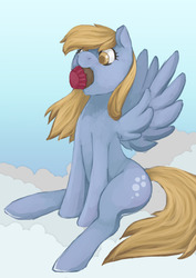 Size: 1280x1811 | Tagged: safe, artist:ronniesponies, derpy hooves, pegasus, pony, g4, derp, female, food, mare, mouth hold, muffin, solo