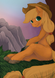 Size: 1280x1811 | Tagged: safe, artist:ronniesponies, applejack, earth pony, pony, g4, cowboy hat, female, hat, mare, missing cutie mark, no catchlights, sitting, solo