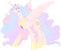 Size: 1000x833 | Tagged: safe, artist:rozga, princess celestia, alicorn, pony, g4, curved horn, female, horn, mare, simple background, solo, spread wings, standing, transparent background, wings
