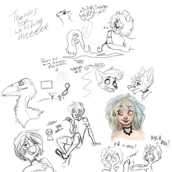 Size: 1280x1280 | Tagged: safe, artist:twiggy doodle, oc, oc only, bird, chocobo, rat, worm, bipedal, derp, furry, glasses, human oc, simple background, sketch, sketch dump, white background