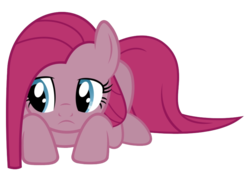 Size: 840x596 | Tagged: safe, artist:drud14, pinkie pie, earth pony, pony, g4, cute, cuteamena, female, mare, pinkamena diane pie, prone, sad, show accurate, simple background, solo, transparent background