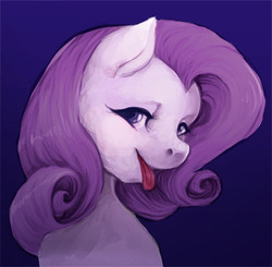 Size: 300x294 | Tagged: safe, artist:ronniesponies, rarity, pony, unicorn, g4, bust, female, gradient background, lidded eyes, mare, missing horn, portrait, solo, tongue out