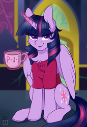 Size: 1772x2598 | Tagged: safe, artist:php97, twilight sparkle, alicorn, pony, g4, chest fluff, cup, female, magic, solo, telekinesis, twilight sparkle (alicorn), twilight's castle