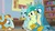 Size: 1920x1080 | Tagged: safe, screencap, gallus, ocellus, rockhoof, sandbar, earth pony, griffon, pony, a rockhoof and a hard place, g4, book, bookshelf, female, male, mouth hold, rockhoof's shovel, shovel, stallion