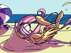 Size: 720x540 | Tagged: safe, artist:late, fluttershy, rarity, g4, abuse, cropped, flutterbuse, sports, throwing things at fluttershy, volleyball