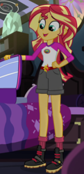 Size: 452x931 | Tagged: safe, screencap, sunset shimmer, equestria girls, g4, my little pony equestria girls: legend of everfree, boots, camp everfree outfits, cropped, female, happy, shoes, smiling, solo
