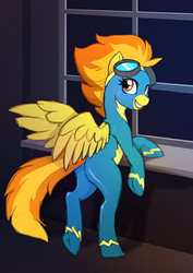 Size: 1280x1811 | Tagged: safe, artist:ronniesponies, spitfire, pegasus, pony, g4, beautiful, clothes, female, goggles, looking back, mare, solo, uniform, wonderbolts uniform