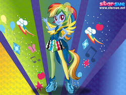 Size: 800x600 | Tagged: safe, artist:user15432, rainbow dash, equestria girls, g4, my little pony equestria girls: rainbow rocks, clothes, dressup, high heels, leggings, ponied up, pony ears, rainbow hair, rainbow rocks outfit, rock and roll, rock star, shoes, solo, starsue, winged humanization, wings