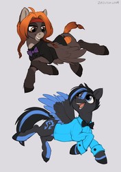 Size: 905x1280 | Tagged: safe, artist:hattiezazu, oc, oc:autumn zazush, oc:byasha, pegasus, pony