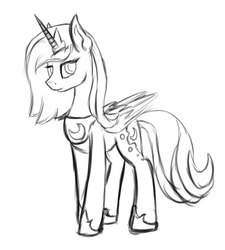 Size: 1843x2048 | Tagged: source needed, safe, artist:apostolllll, princess luna, alicorn, pony, g4, crown, female, mare, monochrome, peytral, regalia, s1 luna, sketch, solo