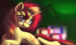 Size: 4674x2800 | Tagged: safe, artist:auroriia, sunset shimmer, pony, unicorn, g4, female, mare, present, prone, solo