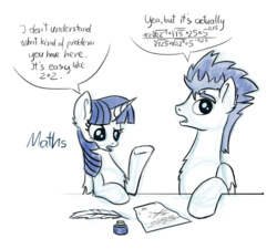 Size: 887x799 | Tagged: safe, artist:nightpaint12, flash sentry, twilight sparkle, alicorn, pony, g4, cropped, fancy mathematics, hilarious in hindsight, inkwell, just friends, math, math in the comments, quill, tutoring, twilight sparkle (alicorn)