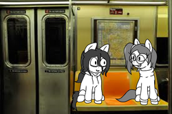 Size: 598x397 | Tagged: safe, artist:scraggleman, oc, oc only, oc:floor bored, oc:taku, earth pony, pony, clothes, food, hoodie, irl, monochrome, photo, ponies in real life, screentone, sitting, story included, story:lost and found, subway