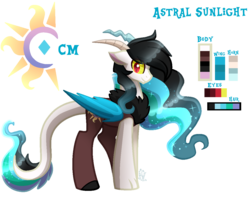 Size: 1164x928 | Tagged: safe, artist:sugaryicecreammlp, oc, oc only, oc:astral sunlight, draconequus, hybrid, draconequus oc, interspecies offspring, male, offspring, parent:discord, parent:princess celestia, parents:dislestia, reference sheet, simple background, solo, transparent background