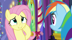 Size: 1280x720 | Tagged: safe, screencap, fluttershy, rainbow dash, pony, best gift ever, g4, duo, female, mare