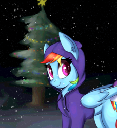 Size: 1303x1431 | Tagged: safe, artist:brok-enwings, rainbow dash, pony, g4, clothes, female, hoodie, mare, snow, solo