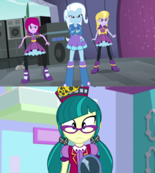 Size: 1280x1428 | Tagged: safe, artist:themexicanpunisher, edit, screencap, fuchsia blush, juniper montage, lavender lace, trixie, equestria girls, equestria girls specials, g4, my little pony equestria girls: mirror magic, my little pony equestria girls: rainbow rocks, trixie and the illusions