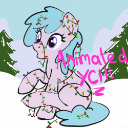 Size: 849x849 | Tagged: safe, artist:lannielona, pony, advertisement, animated, caption, christmas, christmas lights, commission, confused, gif, gif with captions, holiday, mountain, outdoors, raised hoof, sitting, sketch, sky, snow, solo, tangled up, tree, winter, your character here