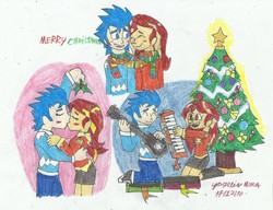 Size: 2123x1632 | Tagged: safe, artist:yogelis, flash sentry, sunset shimmer, equestria girls, g4, christmas, female, holiday, male, ship:flashimmer, shipping, straight