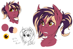 Size: 3000x2000 | Tagged: safe, artist:drizziedoodles, oc, oc only, oc:oxide, pony, high res, ponytail, reference sheet, sketch, solo, yellow eyes