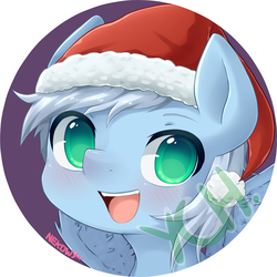 Size: 3491x3494 | Tagged: safe, artist:nekowyn, oc, oc only, oc:arctic breeze, pony, christmas, digital art, hat, high res, holiday, looking at you, male, open mouth, signature, solo, stallion, ych result