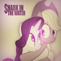 Size: 500x500 | Tagged: safe, artist:sweetleafx, applejack, rarity, g4, look before you sleep, clinging, female, lesbian, shark in the water, ship:rarijack, shipping, song reference, vvbrown