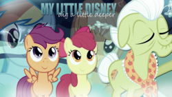 Size: 1920x1080 | Tagged: safe, artist:sweetleafx, apple bloom, granny smith, scootaloo, sweetie belle, earth pony, pegasus, pony, g4, dig a little deeper, disney, female, filly, foal, mare, the princess and the frog
